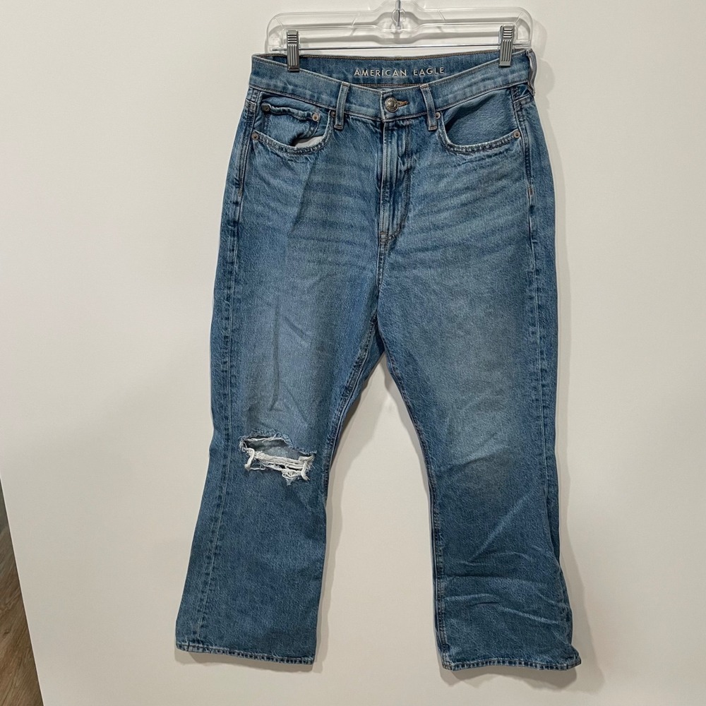 American Eagle Women Distressed Highest Rise 90s Flare Jeans Blue Size 8 R 29x27